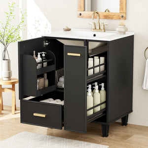 English Elm Christopher Knight Home® - 24" Bathroom Vanity with Ceramic Sink, Solid Wood Frame, Soft-Close Drawers & Ample Storage Appeal Black N759P269734B