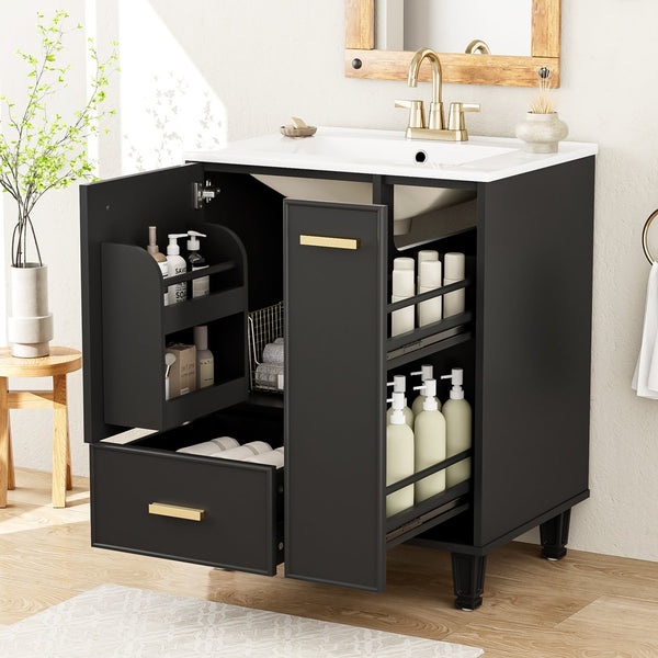 English Elm Christopher Knight Home® - 24" Bathroom Vanity with Ceramic Sink, Solid Wood Frame, Soft-Close Drawers & Ample Storage Appeal Black N759P269734B