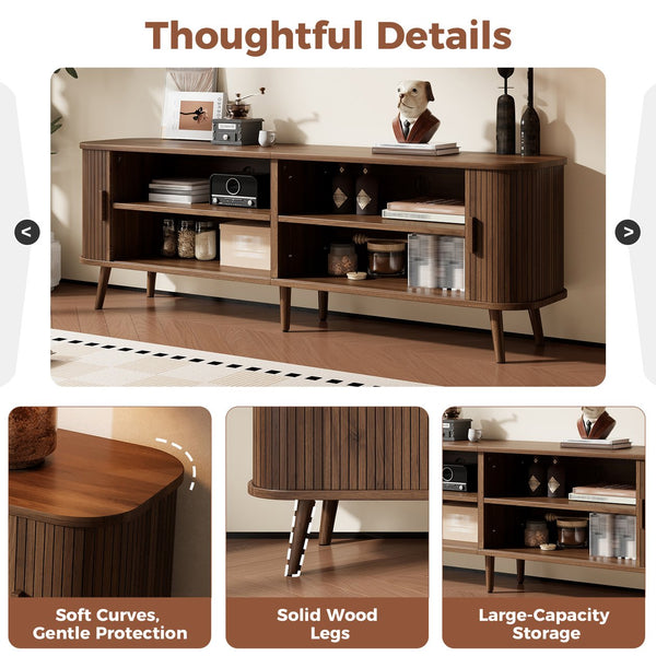 English Elm 70-inch Media Console with Sliding Groove Doors Solid Pine Legs and Cable Management N710P427897P