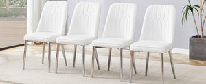 English Elm 4 Modern Dining Chairs White+Silver – Ergonomic PU Leather Cushions, Sturdy Metal Legs, Anti-Slip Pads, Easy Assembly (Set) W1151P295414