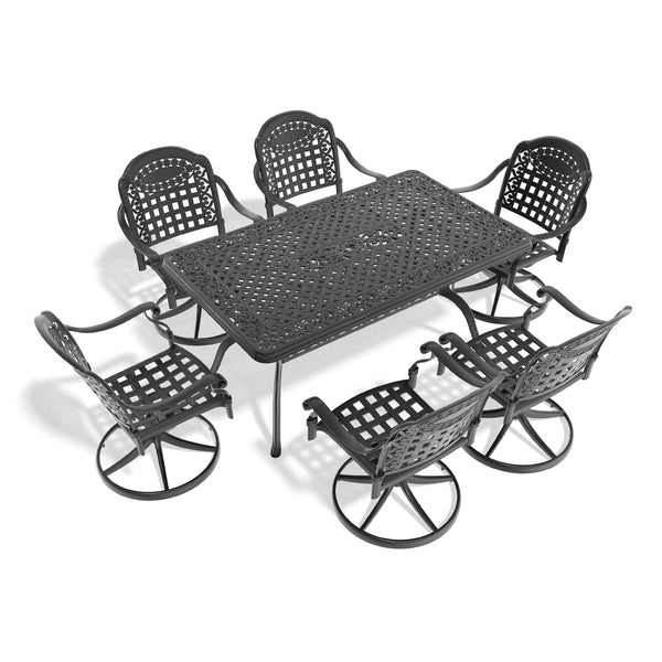 English Elm 7-Piece All-Weather Cast Aluminum Dining Set With 6 Swivel Chairs & Cushions For Your Patio Enjoyment W1710S00462
