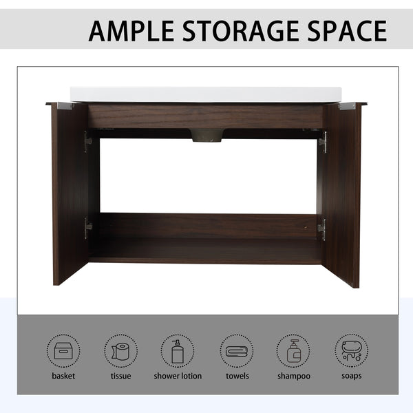 English Elm Soft Soft Close Doors Bathroom Vanity With Sink 30" x18" KD Cabinet Soft-Close Doors Open Shelf Storage W99952551