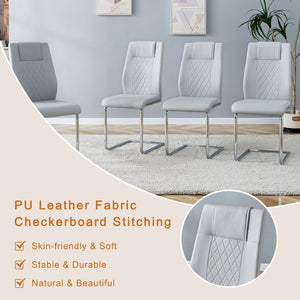 English Elm Table Modern Luxurious 7-Piece Transparent Glass Dining Set With 6 Light Gray Pu Chairs & Metal Legs W1151S04132-GIGA