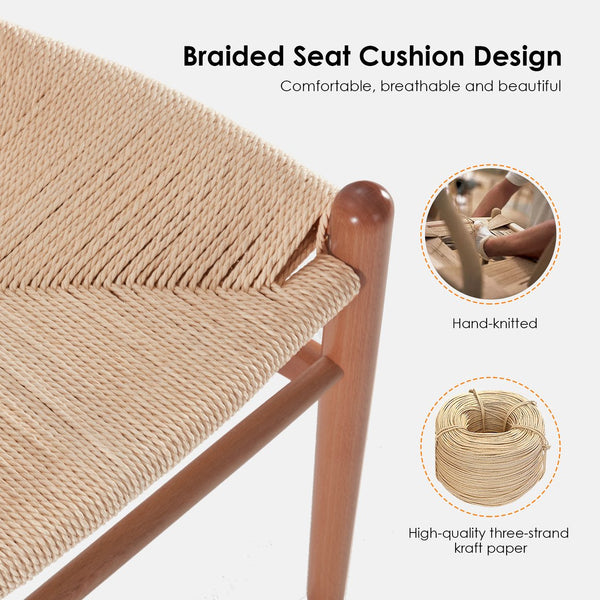 English Elm Wishbone Rattan Barstool with Woven Papercord Seat, Solid Ash Wood, Eco-Friendly Finish, Fully Assembled Walnut T3623P379825