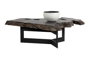 Sunpan Wyatt Coffee Table - Handcrafted Solid Teak Root Wood with Unique Design, Sturdy Steel Frame & Style Black / Dark Brown