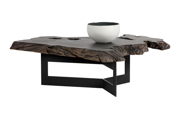Sunpan Wyatt Coffee Table - Handcrafted Solid Teak Root Wood with Unique Design, Sturdy Steel Frame & Style Black / Dark Brown