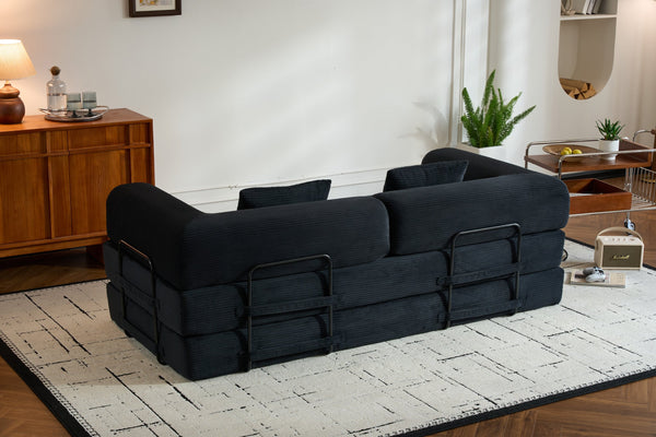 English Elm Convertible Sleeper Sofa Bed with Corduroy Upholstery, 4‑in‑1 Folding Couch Mattress, Space‑Saving Lounge Black W3434P346241