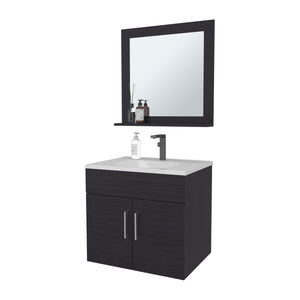 English Elm Slater Floating Vanity Set Wenge with Sink, Two-Door Cabinet, Mirror Shelf — Space-Saving, Scratch-Resistant B128P314806