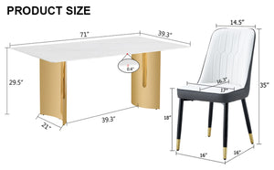 English Elm Table With Glass Top & Gold Accents, 8 Spliced Color Pu Chairs - Modern Dining Set For Any Space W1151S04358-GIGA