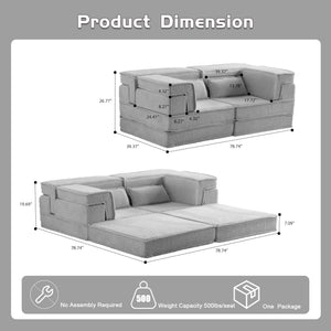 English Elm Compression Modular Floor Sofa Bed - Versatile, No Assembly, Soft Fleece, Memory Foam Loveseat, Light Grey W3723P377153
