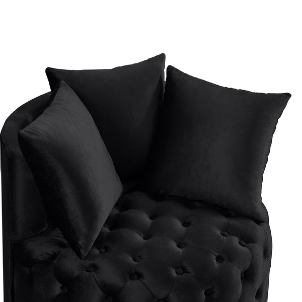 English Elm Contemporary Barrel Accent Chair Tufted Velvet Upholstery Curved Arms Living Room Black W2186P280249