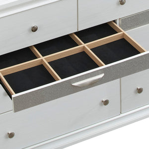 English Elm Madrid 6-Drawer Chest with Felt Lined Tray, Silver Acrylic Trim & Nickel Handles for Modern Storage White 43 L x 66 W x 20 H B078P286064
