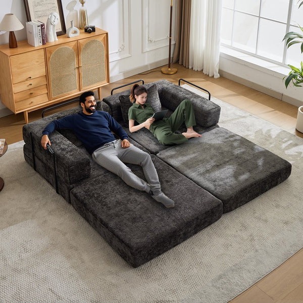 English Elm Compression Convertible Floor Sofa Bed - Flexible Modular Chenille Loveseat For Small Spaces, No Assembly! W3723P345650