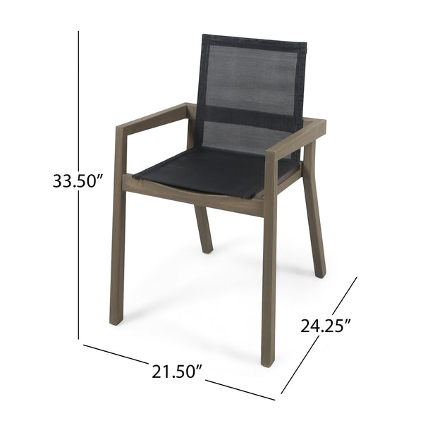 English Elm 7 Piece Acacia Wood Outdoor Dining Set Teak Table Mesh Chairs Backyard Patio N762S000004AAE