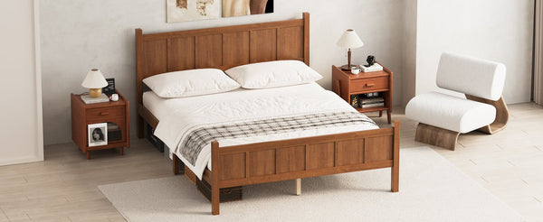 English Elm Queen Platform Bed Shaker Farmhouse Style with Vertical Slat Headboard and Wood Grain Finish Walnut N733P422480D