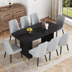 English Elm Table And Chair Set - 67" Black Wood Grain Mdf Dining Table With 8 Light Gray Pu Cushioned Chairs W1151S04173-GIGA