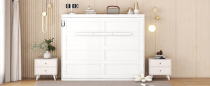 English Elm Full Size Murphy Wall Bed with Cabinet Dual Piston Folding Mechanism for Studio Spaces White LP000664AAK-2