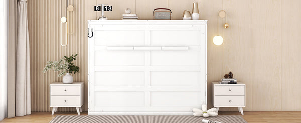 English Elm Full Size Murphy Wall Bed with Cabinet Dual Piston Folding Mechanism for Studio Spaces White LP000664AAK-2