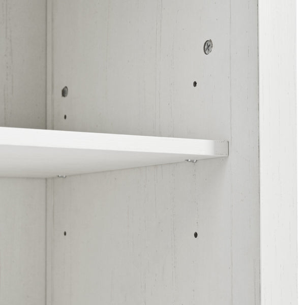 English Elm K&K 58" Farmhouse Kitchen Island with Sliding Barn Door, Drop Leaf, Glass Rack, Locking Wheels, Power White N707P349811W