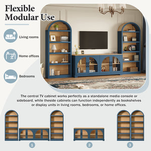 English Elm 3-piece Farmhouse Entertainment Center with Arched Glass Doors and Open Tower Shelving Blue N721S000070C