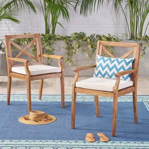 English Elm Christopher Knight Home® - PERLA Outdoor Dining Chair Set of 2 with Water‑Resistant Cushions, Acacia Wood, Comfortable Seating Cream,Teak N762P251938A
