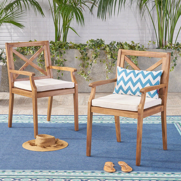 English Elm Christopher Knight Home® - PERLA Outdoor Dining Chair Set of 2 with Water‑Resistant Cushions, Acacia Wood, Comfortable Seating Cream,Teak N762P251938A