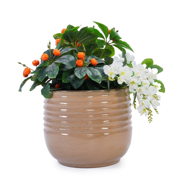 English Elm Set Of 3 Antique Bronze Ceramic Flowerpots - Elegant Modern Planters For Indoor & Outdoor Styling W3273P321466-GIGA