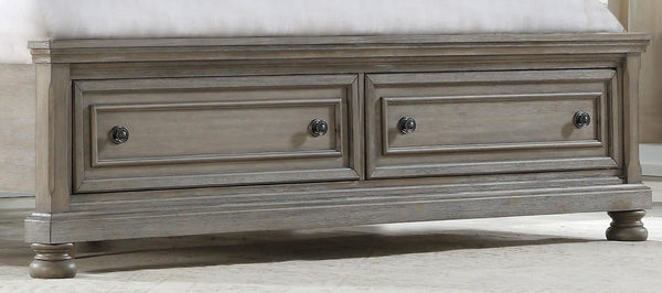 English Elm Antique Solid Wood Queen Bed with Two Under-Bed Drawers, Transitional Design and Sturdy Construction Antique Gray 83.5 L x 21.5 W x 21 H B2699S00006