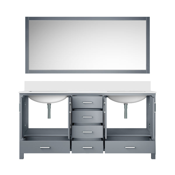 English Elm Dark Grey Double Bath Vanity Set With White Quartz Top, Ample Storage & Elegant 28 In. Mirror B2731S00706
