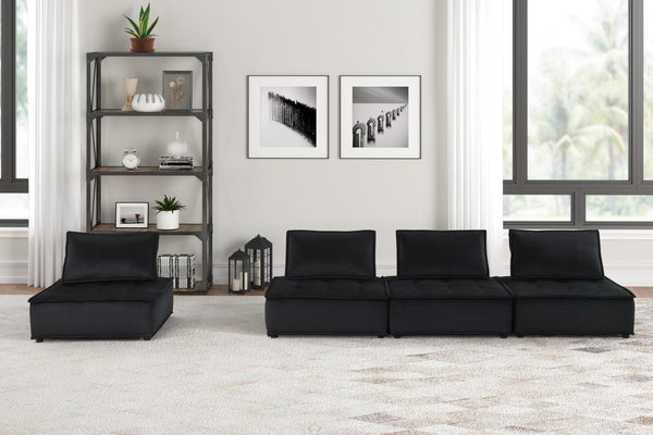 English Elm Aveline Velvet Tufted Modular Sofa Four Seat Low Profile Living Room Sectional Black B2749S00020