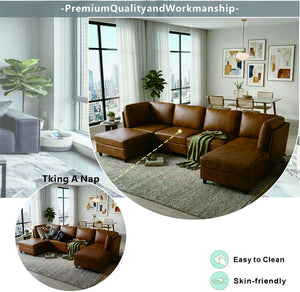 English Elm Modern Configurable Sectional Sofa Foil Fabric Low Profile Living Room Seating Light Brown W5568S00052