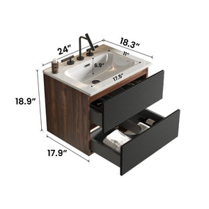 English Elm Gloria Floating Bathroom Vanity Walnut Black Ceramic Sink Soft Close Drawers W1865S00198