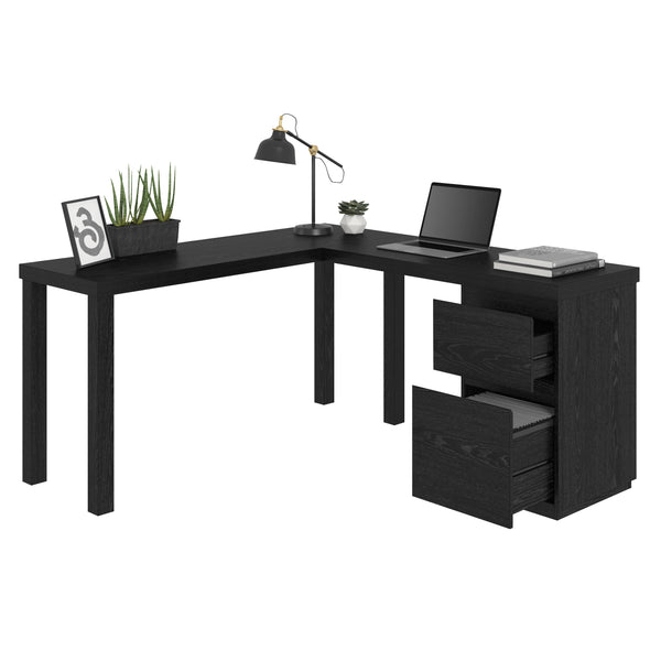 English Elm L-Shaped Modern Desk With Black Finish, Spacious Work Surface, Storage Drawers For Home Office & Gaming B356P402752