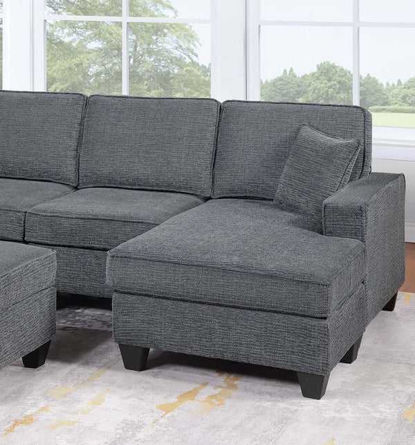 English Elm Contemporary Chenille U-shape Sectional with Usb Charging Chaise and Ottoman Included Gray,Slate B011S02188