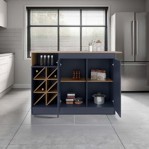 English Elm Kronos Two-tone Oak Kitchen Island with Bottle Rack Open Shelving and Cabinet Storage B062S01874