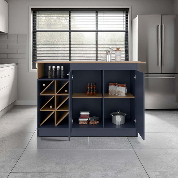 English Elm Kronos Two-tone Oak Kitchen Island with Bottle Rack Open Shelving and Cabinet Storage B062S01874