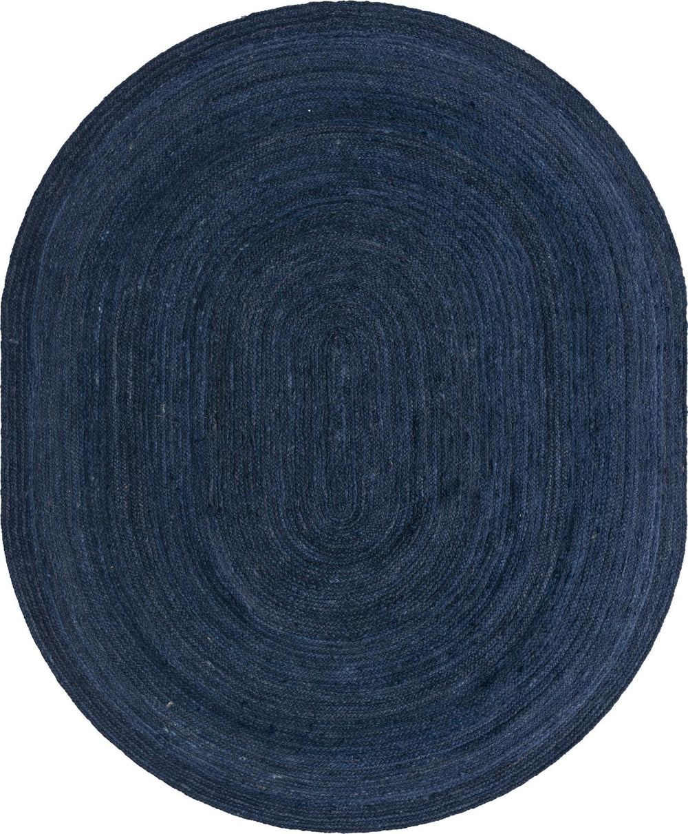 Unique Loom Braided Jute Dhaka Hand Woven Solid Rug Navy Blue,  7' 10" x 10' 0"