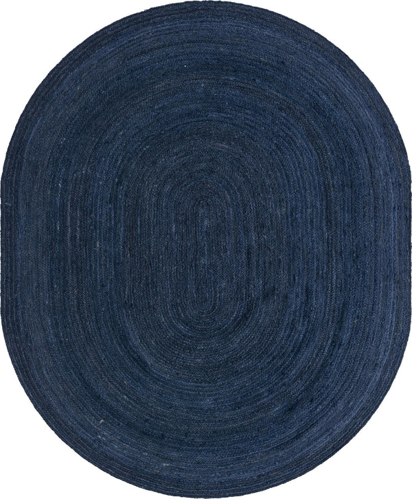 Unique Loom Braided Jute Dhaka Hand Woven Solid Rug Navy Blue,  7' 10" x 10' 0"