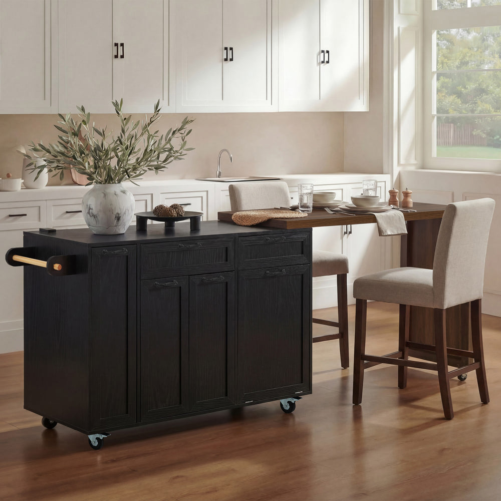 English Elm K&k Extendable Kitchen Island Rolling Cart with Spice Rack Walnut Oak Finish Black N707S000026B