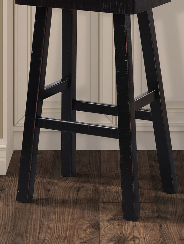 English Elm Traditional 24-inch Solid Wood Stool Set of 2 with Contour Seat, Transitional Dining Accent Seating Pair Black 46 L x 20 W x 10 H B2741P338656