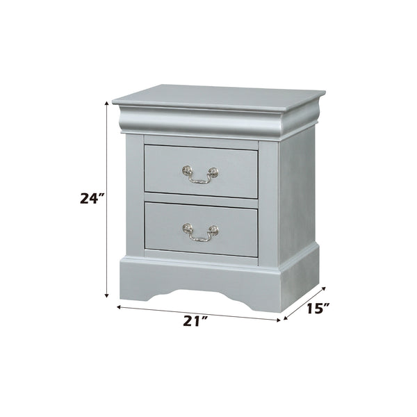 English Elm Louis Louis Philippe nightstand with two smooth-glide drawers, brushed nickel handles, durable dovetail build enhancing bedroom organization Silver grey 27 L x 18 W x 23 H B2726P252742