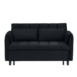 English Elm 52 Black Modern Velvet Sofa Bed 3-in-1 Convertible Loveseat with Pillows, Pockets, Metal Legs, 500lb Capacity W1658P266335