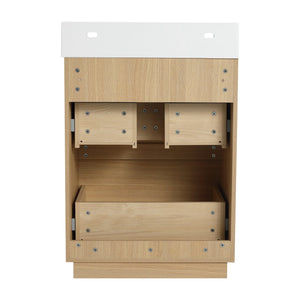 English Elm 24" Modern Bathroom Vanity with Single Undermount Sink, Engineered Wood, Waterproof Finish, 2 Drawers and Pre-Drilled Faucet Hole Oak W1972S00005