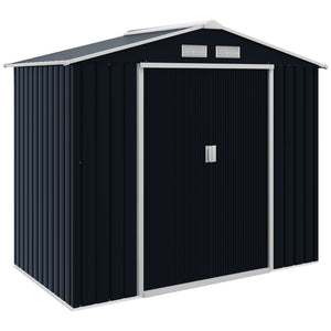 English Elm Garden Steel Storage Shed with Sliding Doors Four Vents and Foundation Kit for Outdoor Use T3971S00030