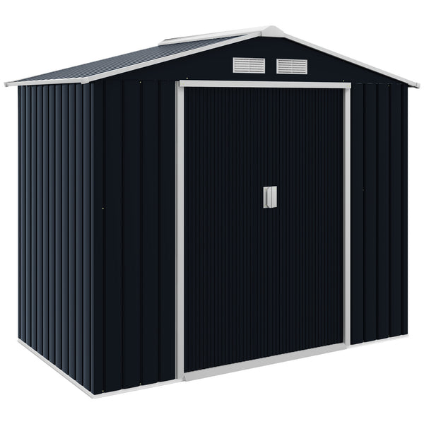English Elm Garden Steel Storage Shed with Sliding Doors Four Vents and Foundation Kit for Outdoor Use T3971S00030