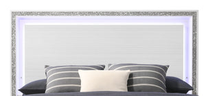 English Elm Haiden Queen Bed with LED-Illuminated Panel Headboard, Silver Trim & Under-Bed Storage Drawers White 29 L x 21 W x 13 H B2726S00139
