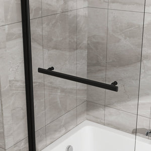 English Elm Goodyo Frameless Bathtub Pivot Screen Tempered Glass Panel with Matte Black Hardware D163147916