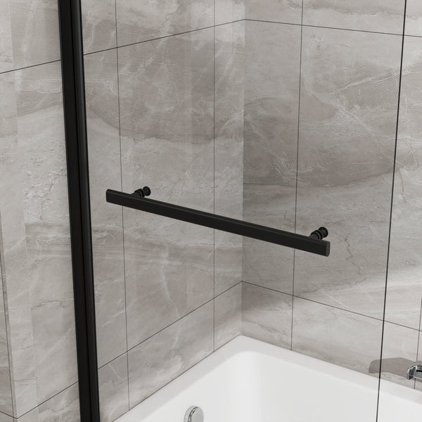 English Elm Goodyo Frameless Bathtub Pivot Screen Tempered Glass Panel with Matte Black Hardware D163147916