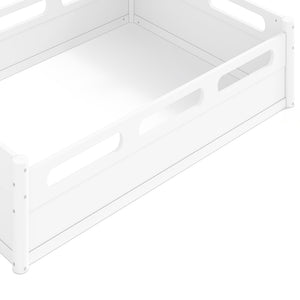 English Elm Twin Low Profile Floor Bed with Guardrails Pine Wood Frame Minimalist Bedroom White W1580P438792