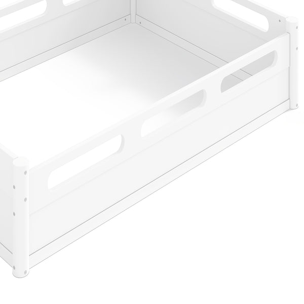 English Elm Twin Low Profile Floor Bed with Guardrails Pine Wood Frame Minimalist Bedroom White W1580P438792